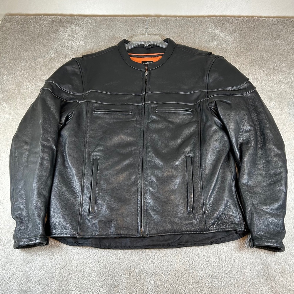 Milwaukee Leather Motorcycle Jacket Mens XL Black Genuine Leather Zip-Out Liner
